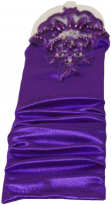 GIRLS LONG SATIN GLOVES FINGERLESS W/ APPLICATION & PEARLS (PURPLE)
